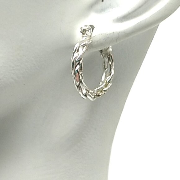 Silver-plated Small Hoop Earrings Twisted Rope Design - Picture 2 of 8